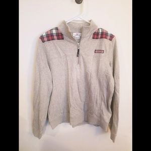 Plaid detail quarter zip popover